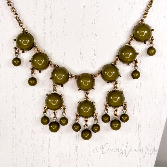Vintage Olive Green Circle Bubbles Bib Necklace - Picture 2 of 6